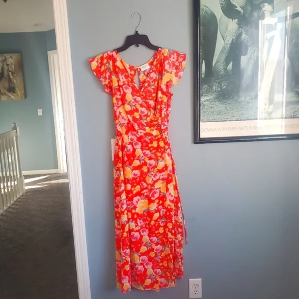 Floral Red and Orange Women's Dress